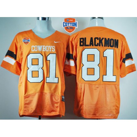 Cowboys #81 Justin Blackmon Orange Pro Combat 2014 Cotton Bowl Patch Stitched NCAA Jersey