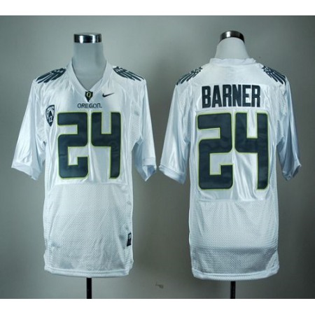 Ducks #24 Kenjon Barner White With PAC-12 Patch Stitched NCAA Jersey