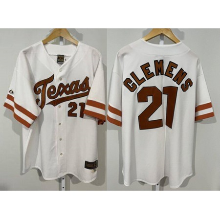 Men's Texas Longhorns #21 Roger Clemens White Stitched Jersey
