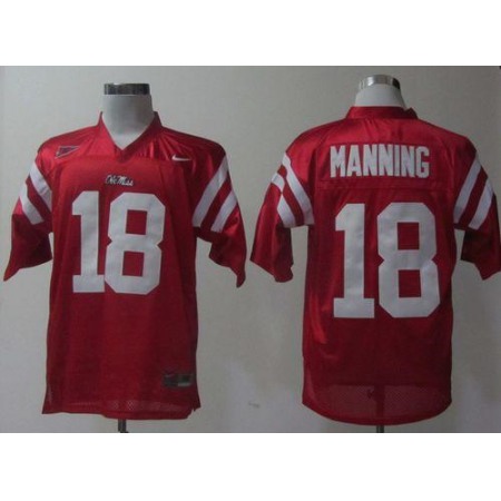 Rebels #18 Archie Manning Red Stitched NCAA Jersey