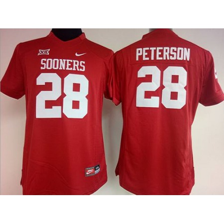 Sooners #28 Adrian Peterson Red Women's Stitched NCAA Jersey