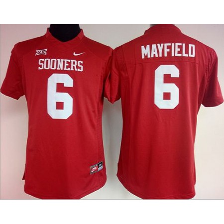 Sooners #6 Baker Mayfield Red Women's Stitched NCAA Jersey
