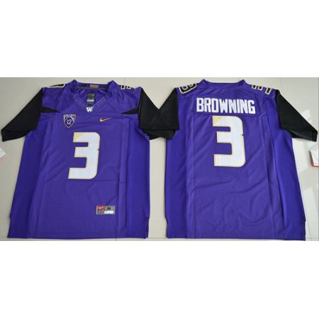 Huskies #3 Jake Browning Purple Limited Stitched NCAA Jersey