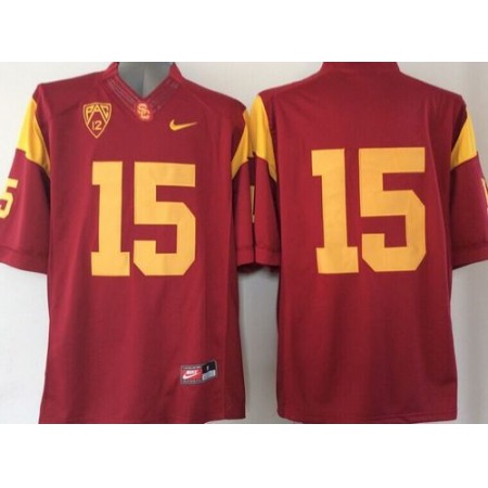 Trojans #15 Red PAC-12 C Patch Stitched NCAA Jersey