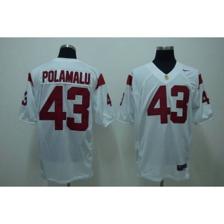 Trojans #43 Troy Polamalu White Stitched NCAA Jersey