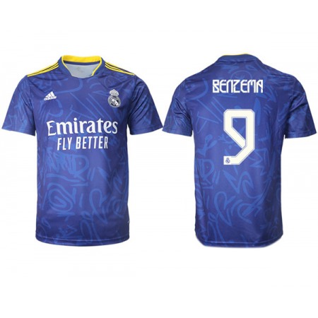 Men's Real Madrid #9 Karim Benzema 2021/22 Blue Away Soccer Jersey