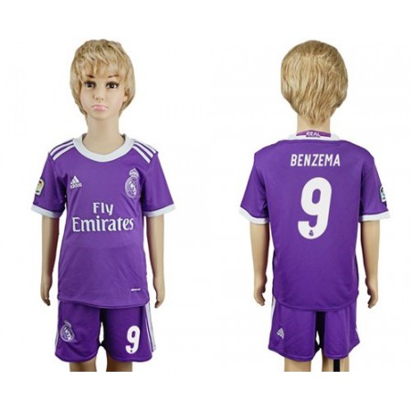 Real Madrid #9 Benzema Away Kid Soccer Club Jersey