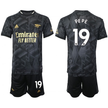 Men's Arsenal F.C #19 Nicolas Pepe 2023 Black Away Soccer Jersey Suit