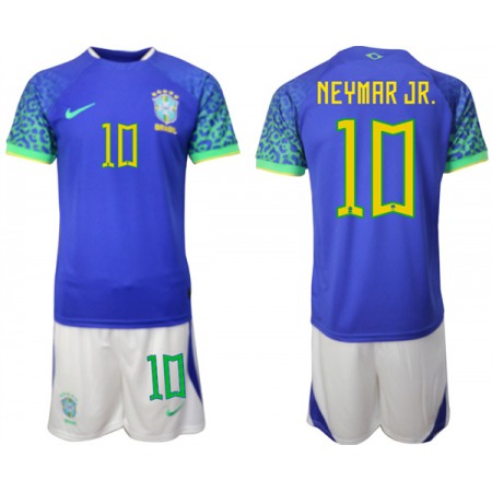 Men's Brazil #10 Neymar Jr Blue 2022 FIFA World Cup Away Soccer Jersey Suit
