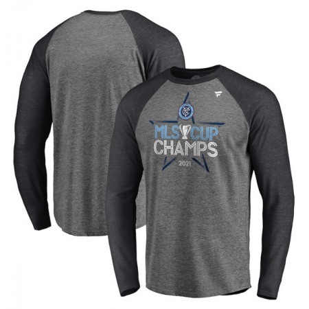 Men's New York City FC 2021 Grey MLS Cup Champions Locker Room Raglan Long Sleeve T-Shirt
