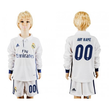 Real Madrid Personalized Home Long Sleeves Kid Soccer Club Jersey