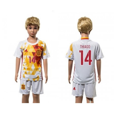 Spain #14 Thiago White Away Kid Soccer Country Jersey