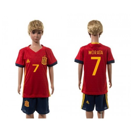 Spain #7 Morata Red Home Kid Soccer Country Jersey