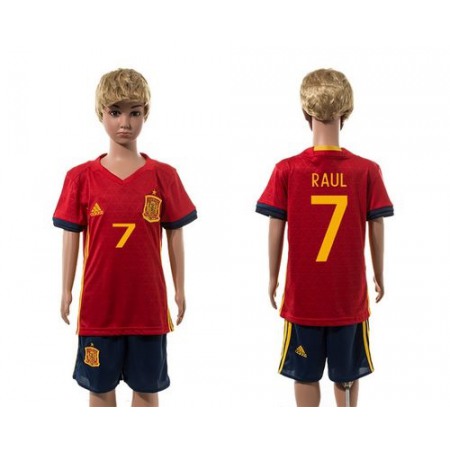 Spain #7 Raul Red Home Kid Soccer Country Jersey