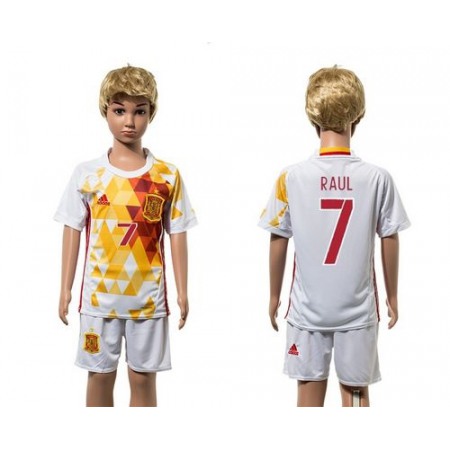 Spain #7 Raul White Away Kid Soccer Country Jersey