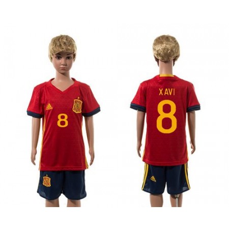 Spain #8 Xavi Red Home Kid Soccer Country Jersey