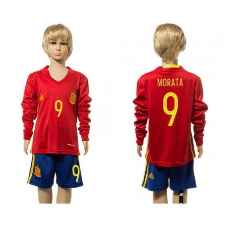 Spain #9 Morata Red Home Long Sleeves Kid Soccer Country Jersey