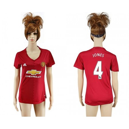 Women's Manchester United #4 Jones Red Home Soccer Club Jersey