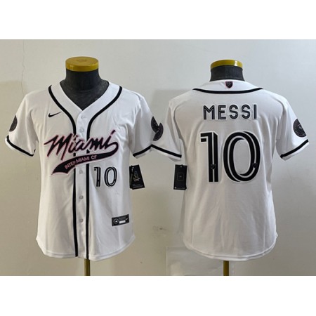 Youth Inter Miami CF #10 Lionel Messi White Cool Base Stitched Jersey