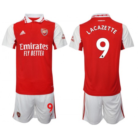 Men's Arsenal F.C #9 Lacazette 2023 Red Home Soccer Jersey Suit