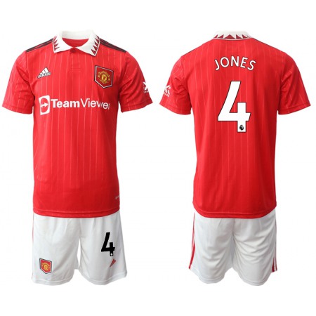 Men's Manchester United #4 Jones 22/23 Red Home Soccer Jersey Suit
