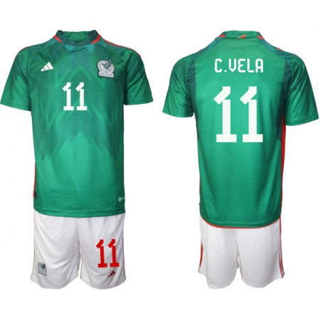 Men's Mexico #11 C.Vela Green Home Soccer Jersey Suit 001