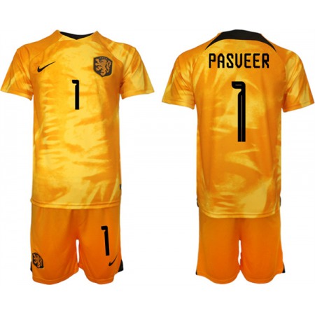 Men's Netherlands #1 Pasveer Orange Home Soccer Jersey Suit