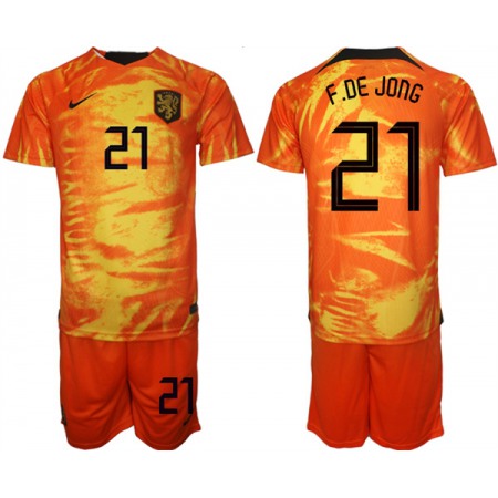 Men's Netherlands #21 F. De Jong Orange Home Soccer Jersey Suit