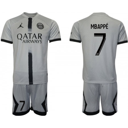 Men's Paris Saint-Germain #7 Mbappe 2023 Grey Soccer Jersey Suit