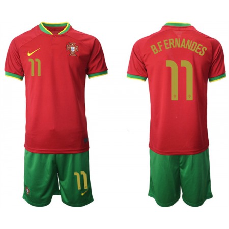 Men's Portugal #11 B. Fernandes Red Home Soccer Jersey Suit