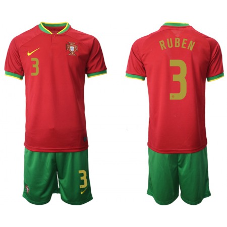 Men's Portugal #3 Ruben Red Home Soccer Jersey Suit