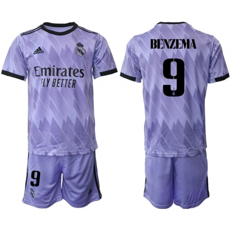 Men's Real Madrid #9 Karim Benzema 22/23 Purple Away Soccer Jersey Suit
