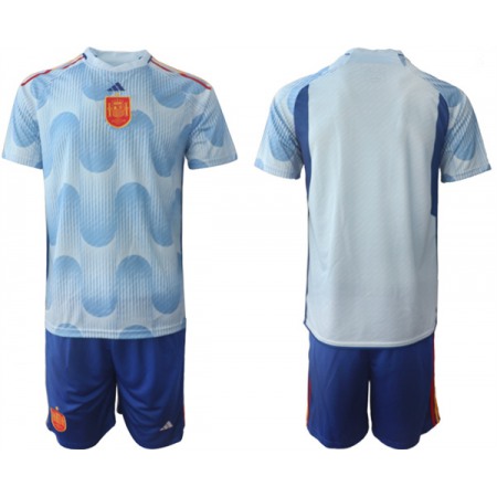 Men's Spain Custom Blue Away Soccer Jersey Suit