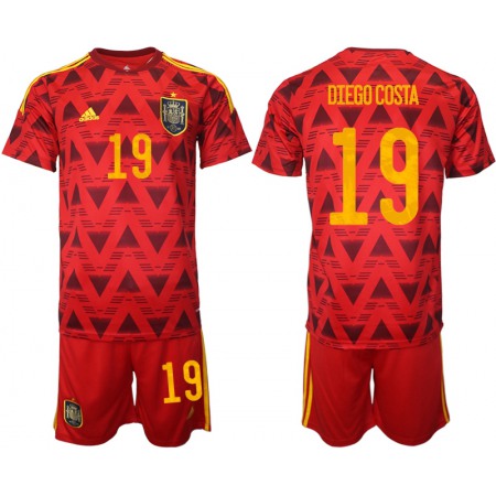 Men's Spain #19 Diego Costa Home Soccer Jersey Suit