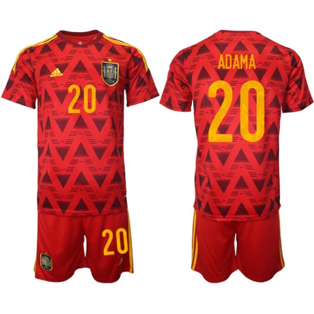 Men's Spain #20 Adama Red Home Soccer Jersey Suit