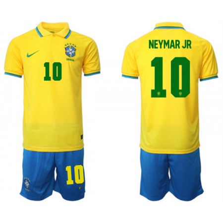 Men's Brazil #10 Neymar Jr Yellow 2022 FIFA World Cup HomeSoccer Jersey Suit