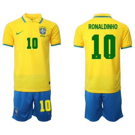 Men's Brazil #10 Ronaldinho Yellow Home Soccer Jersey Suit