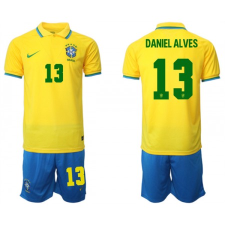 Men's Brazil #13 Daniel Alves Yellow 2022 FIFA World Cup HomeSoccer Jersey Suit
