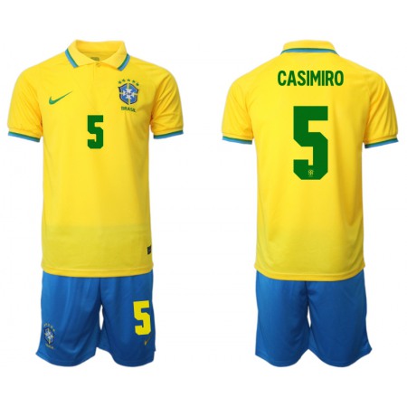 Men's Brazil #5 Casemiro Yellow Home Soccer Jersey Suit