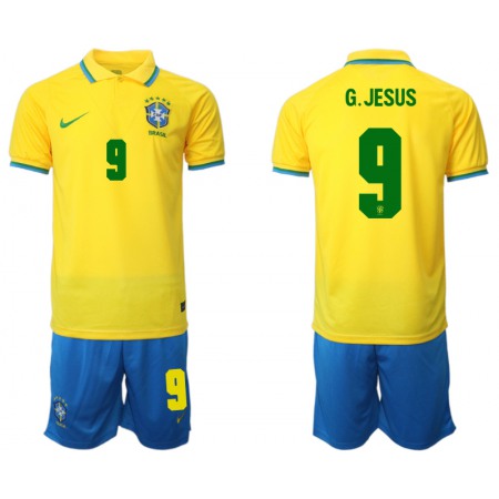 Men's Brazil #9 G. Jesus Yellow Home Soccer Jersey Suit