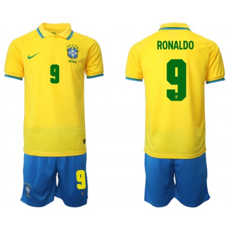 Men's Brazil #9 Ronaldo Yellow Home Soccer Jersey Suit