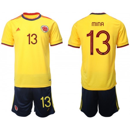 Men's Colombia #13 Mina Yellow Home Soccer Jersey Suit