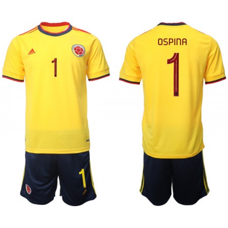 Men's Colombia #1 Ospina Yellow Home Soccer Jersey Suit