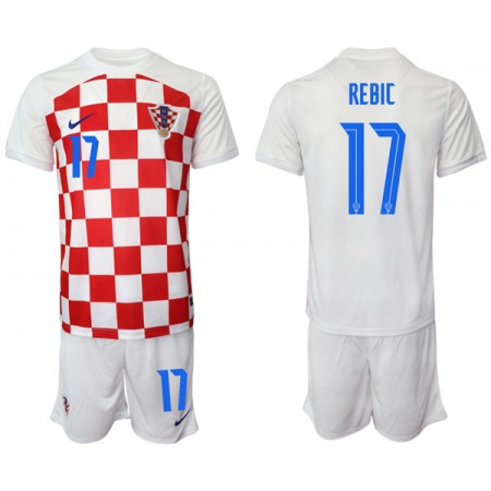 Men's Croatia #17 Rebic White Home Soccer Jersey Suit