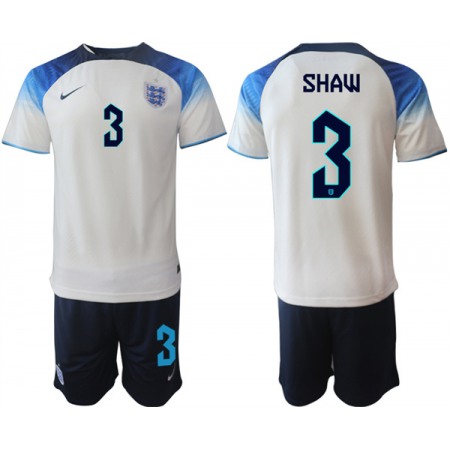 Men's England #3 Shaw White Home Soccer Jersey Suit