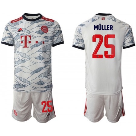 Men's FC Bayern Munchen #25 Thomas Muller White Away Soccer Jersey Suit