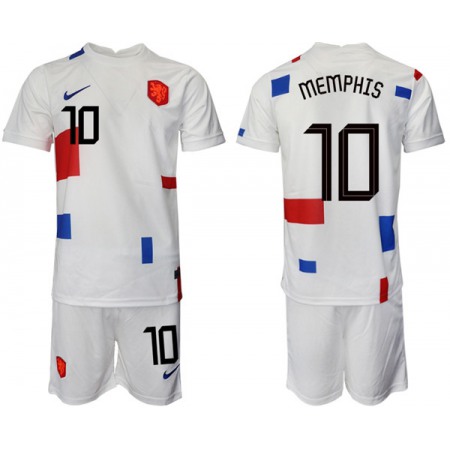Men's Netherlands #10 Memphis White Away Soccer Jersey Suit
