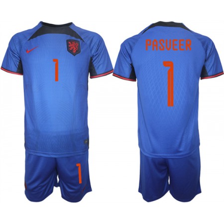 Men's Netherlands #1 Pasveer Royal Away Soccer Jersey Suit