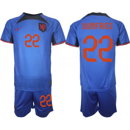 Men's Netherlands #22 Dumfries Royal Away Soccer Jersey Suit