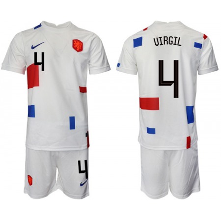 Men's Netherlands #4 Uirgil White Away Soccer Jersey Suit